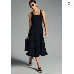 Anthropologie Black Tiered Square Neck Midi Dress